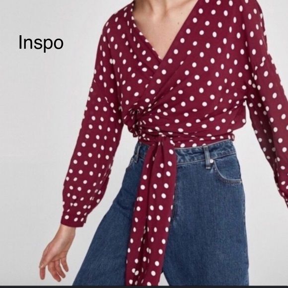 ALTAR’D STATE Polka Dot Wrap Blouse - Burgundy NWOT, size S color-of-the-season - Picture 9 of 10